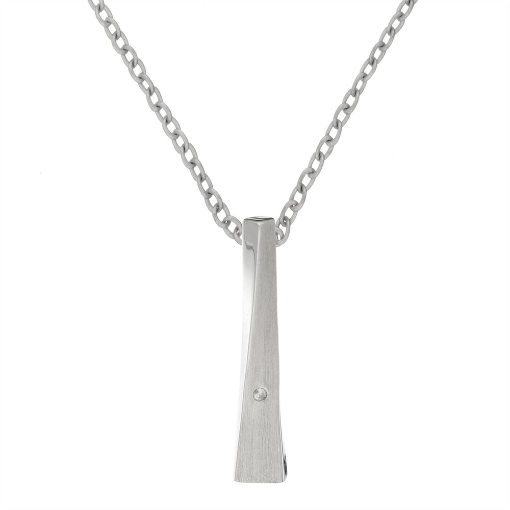 Satin Sterling Silver Diamond Bar Pendant Necklace - Silverly