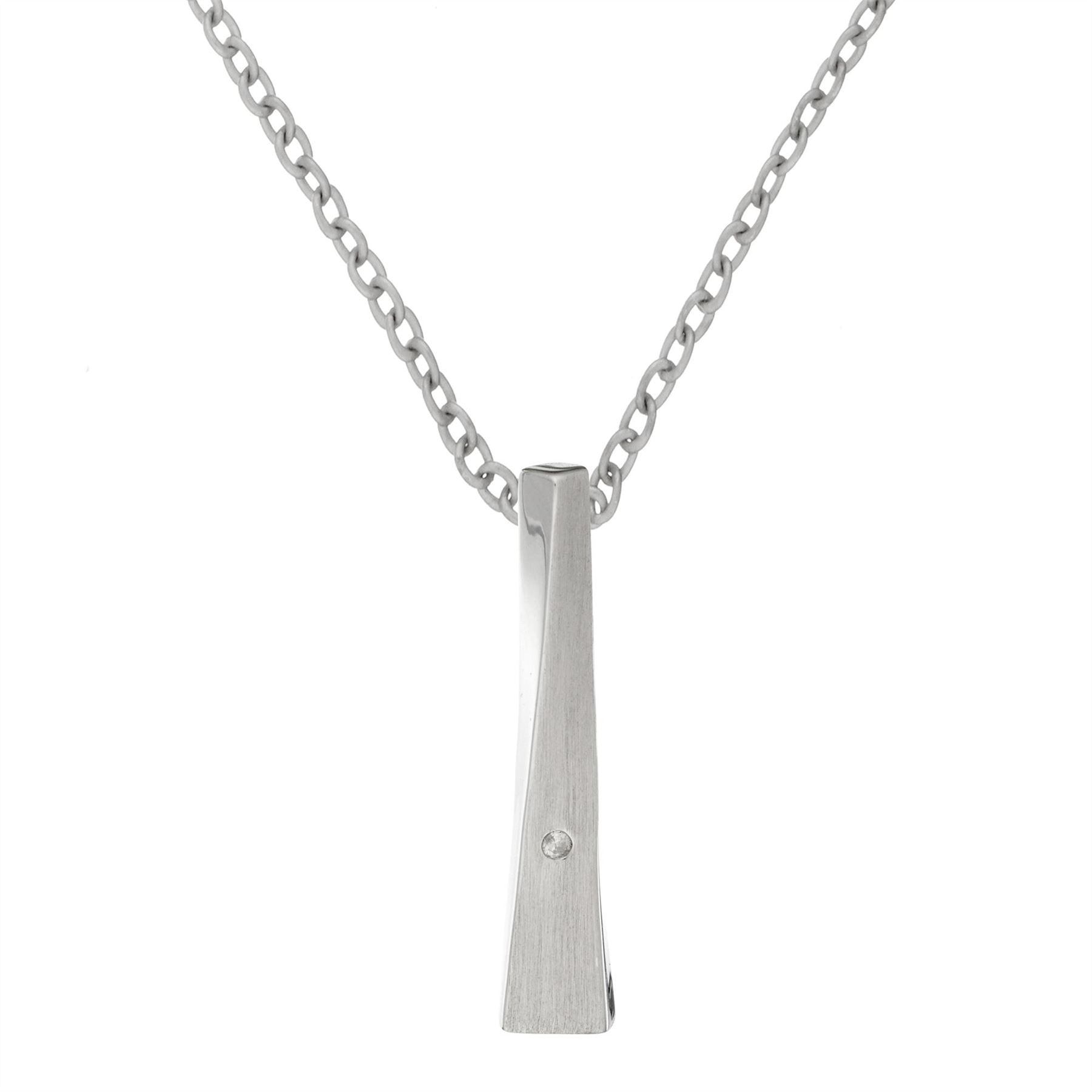 Sterling Modern Twisted Bar Pendant Necklace Diamond