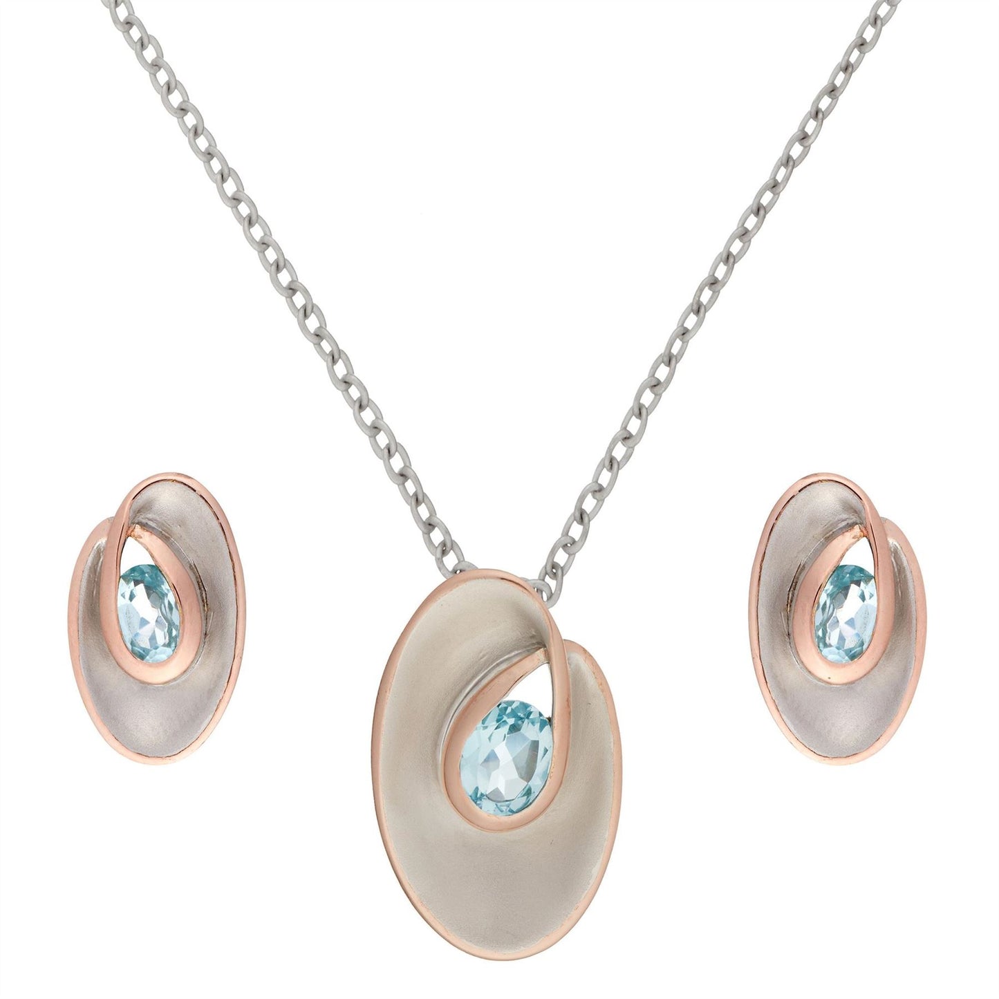 Rose Gold Plated Sterling Silver Sky Blue Topaz Oval Set - Silverly