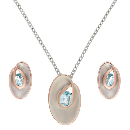 Rose Gold Plated Sterling Silver Sky Blue Topaz Oval Set - Silverly