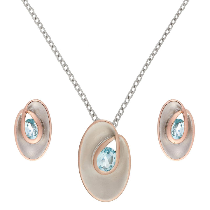Rose Gold Plated Sterling Silver Sky Blue Topaz Oval Set - Silverly