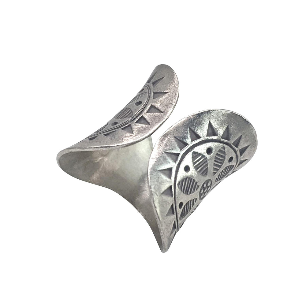 Hill Tribe Silver Wide Open Band Sun Flower Motif Adjustable Ring