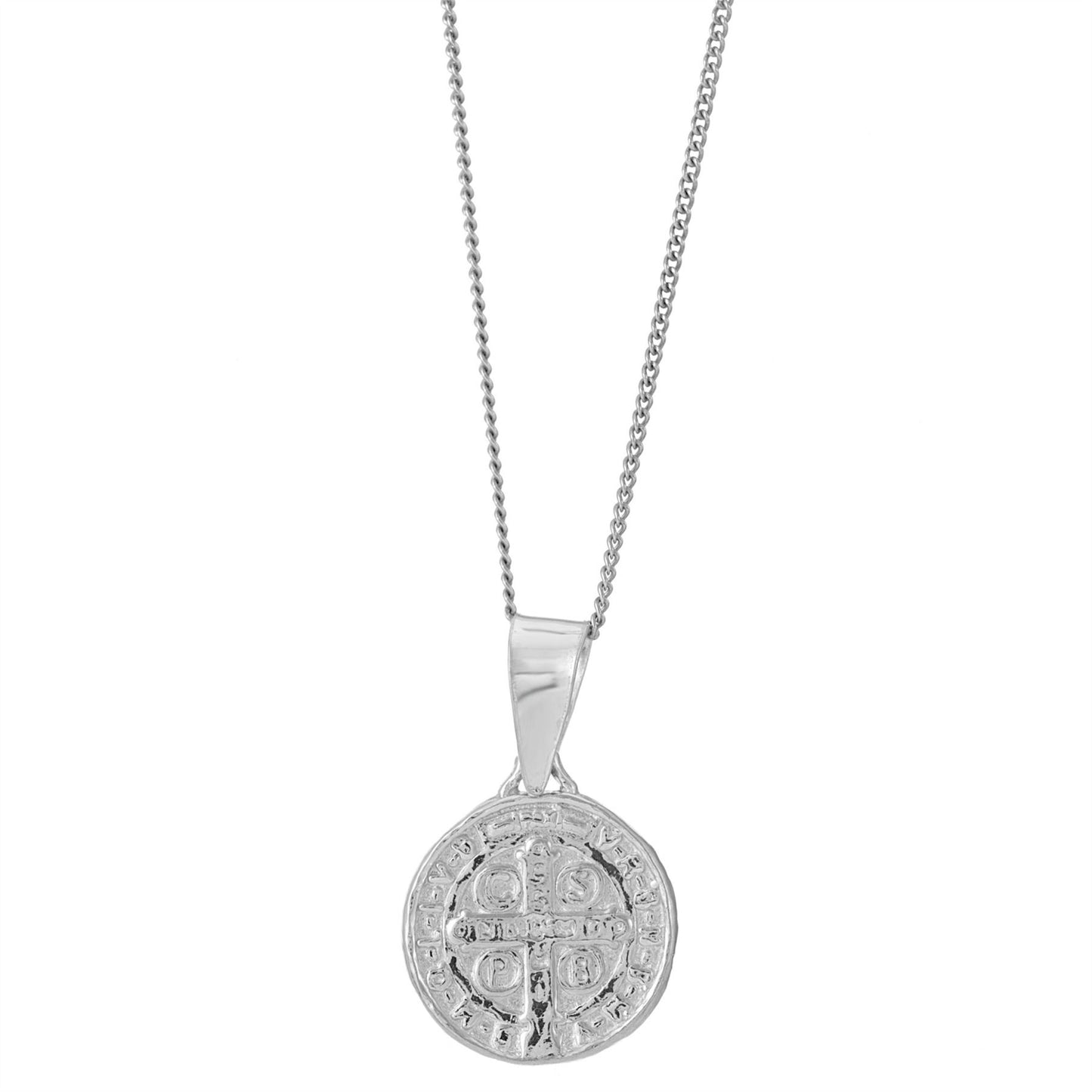 
                  
                    Sterling Silver Round Coin St Benedict Pendant Necklace w/ Chain
                  
                