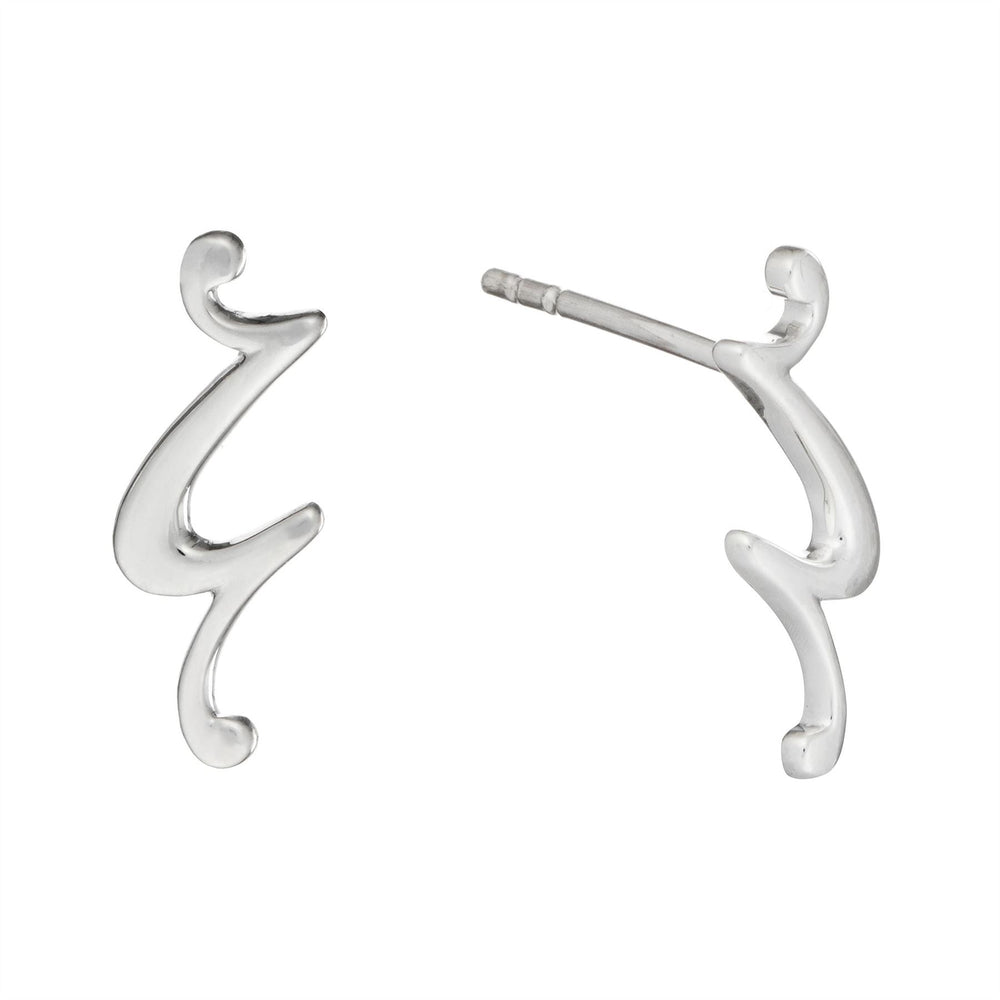 Sterling Silver Swirl Scribble Stud Earrings Simple Squiggle Studs