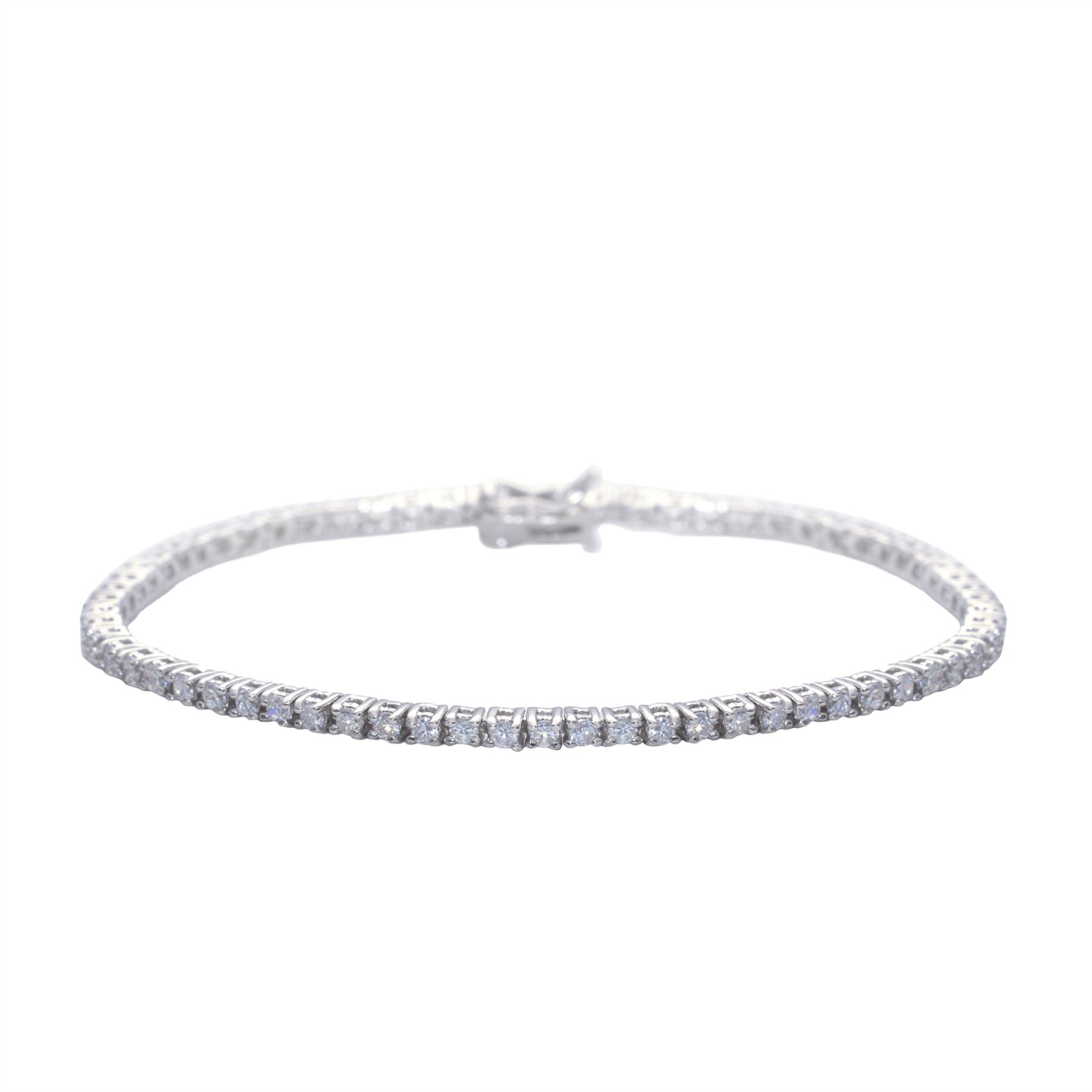Sterling Cubic Zirconia Prong Set Thin Sparkly Tennis Bracelet