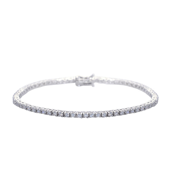 Sterling Silver Cubic Zirconia Prong Set Thin Sparkly Tennis Bracelet