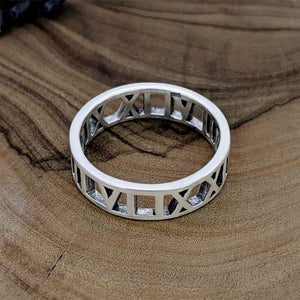 
                  
                    Sterling Silver Roman Numerals Ring Classic Band Hollow-Out Design
                  
                