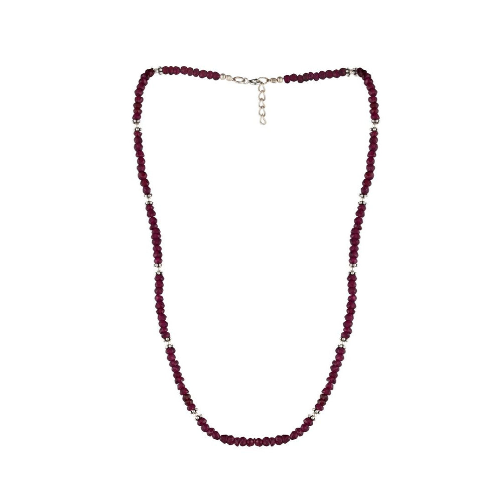 Sterling Silver Ruby Gemstone Bead Long Beaded Strand Necklace