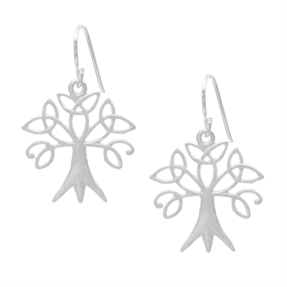 Sterling Silver Satin Finish Celtic Trinity Knot Tree Dangle Earrings