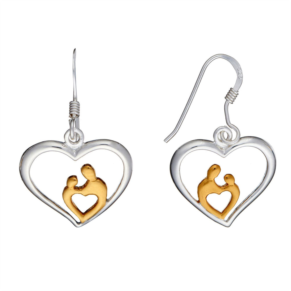 Sterling Silver Rose Gold Mother and Child Heart Dangle Earrings