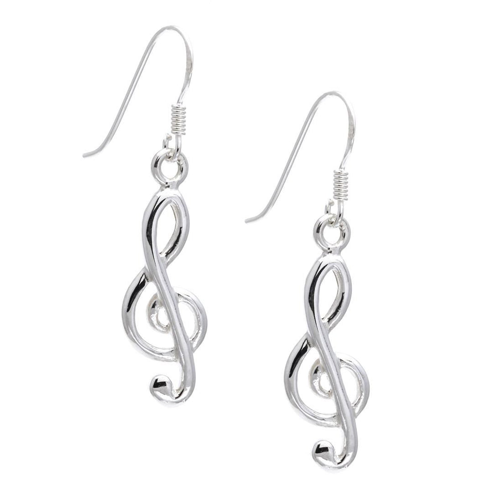 Sterling Silver Treble Clef Musical Note Music Drop Dangle Earrings