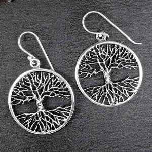 
                  
                    Sterling Silver Round Detailed Wiccan Tree of Life Dangle Earrings
                  
                