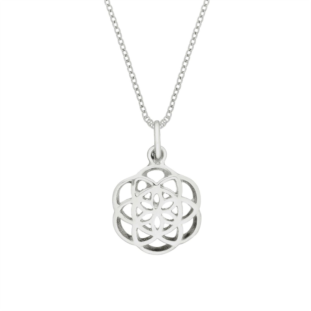 Sterling Silver Small Flower Hollow-Out Seed of Life Pendant Necklace
