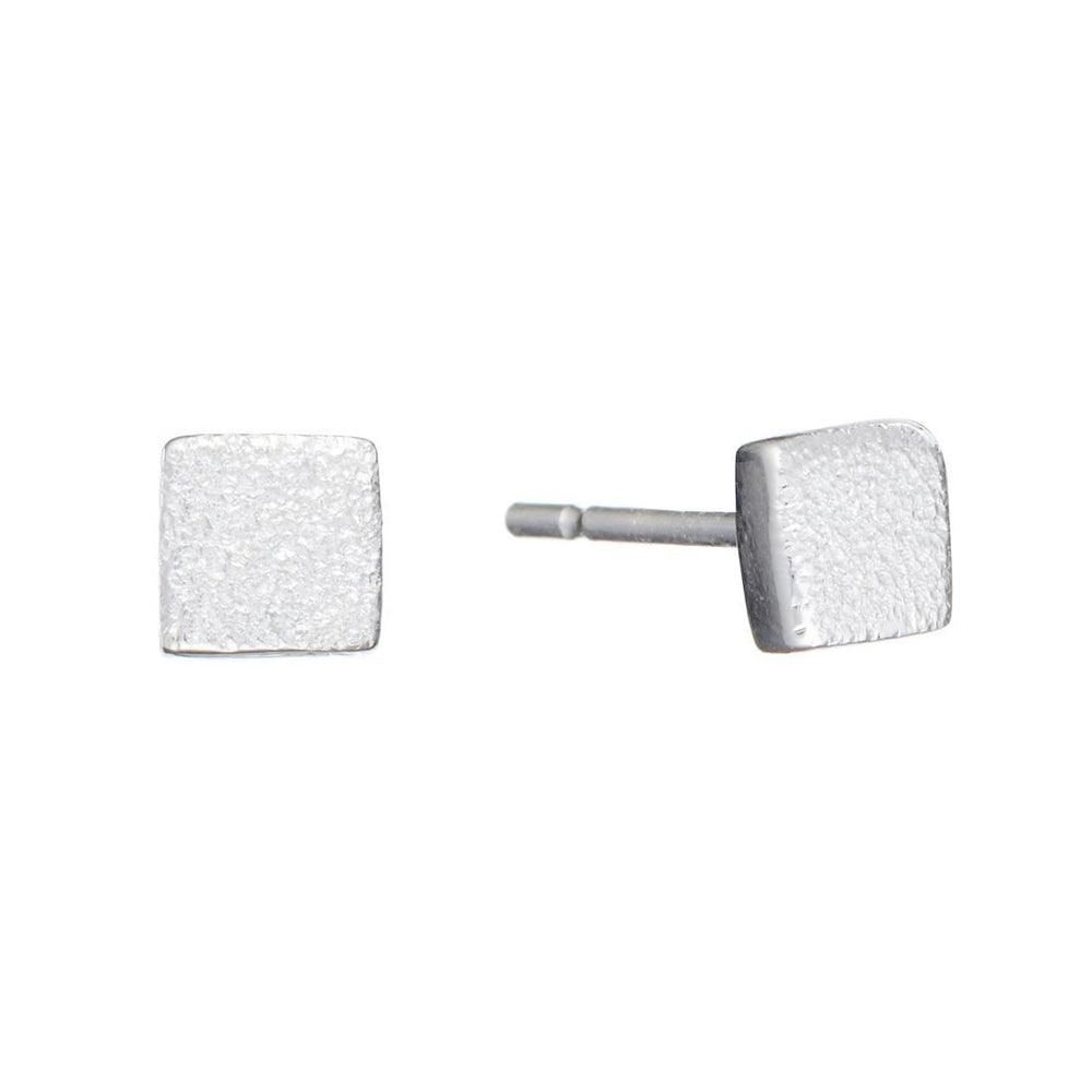 Sterling Silver Small Flat Square Stud Earrings Simple Geometric Studs