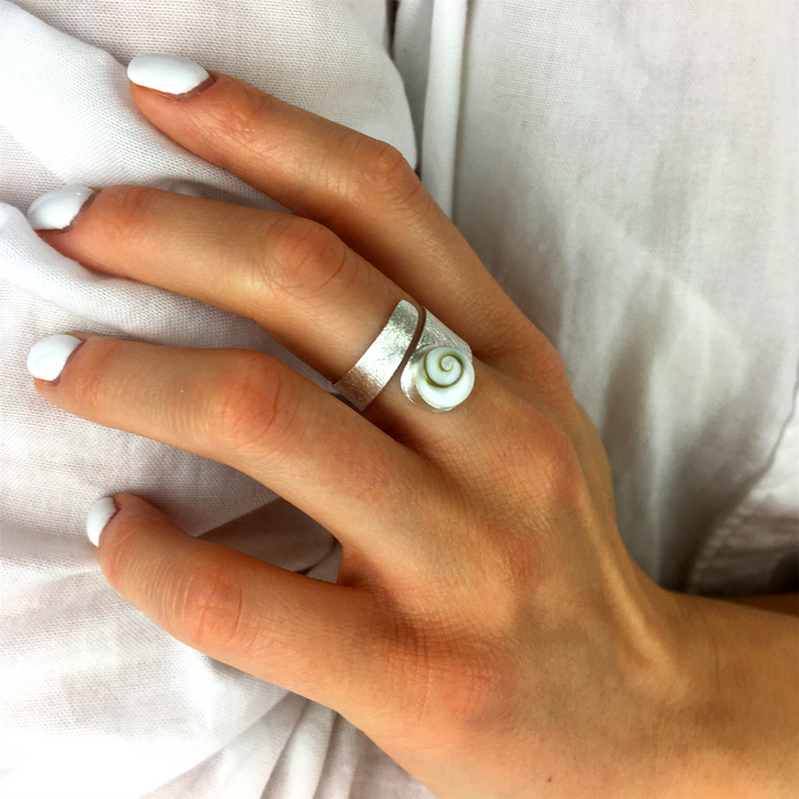 Sterling silver tapered coil ring — Shiva Eye shell ocean-inspired jewellery
