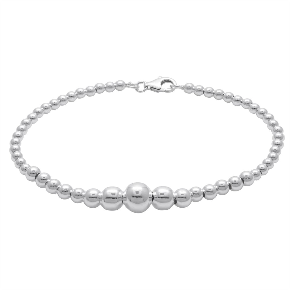 Sterling Silver Classic Graduated Roll Ball Bead Beaded Bracelet 7
