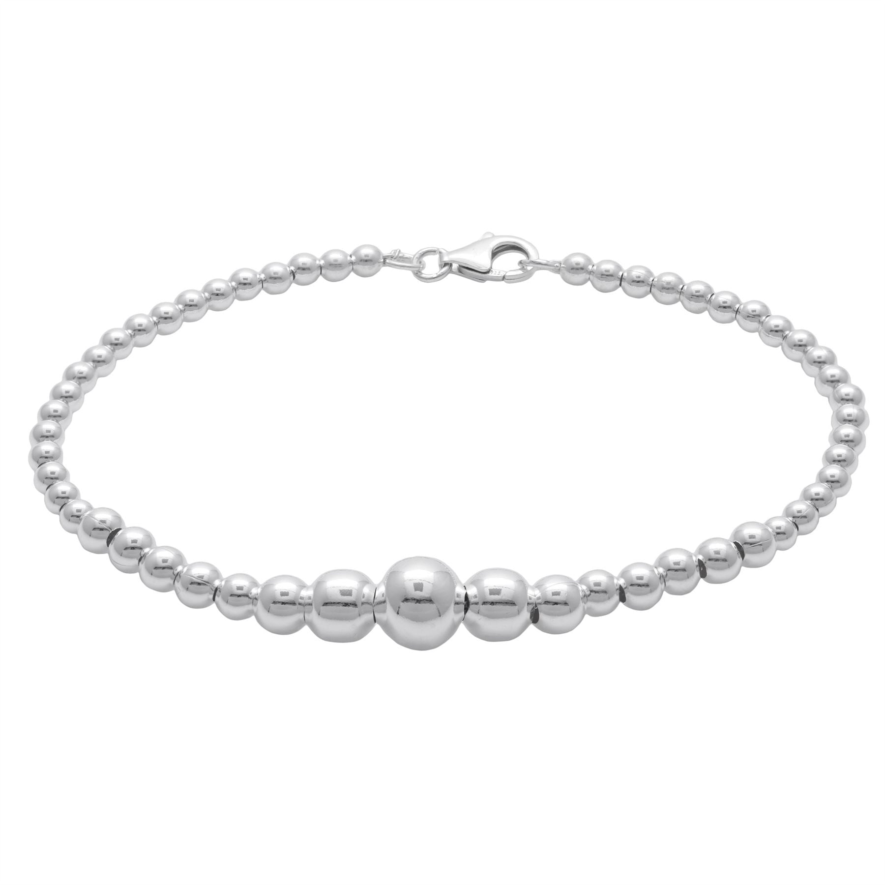 Sterling Classic Graduated Roll Ball Bead Beaded Bracelet 7"
