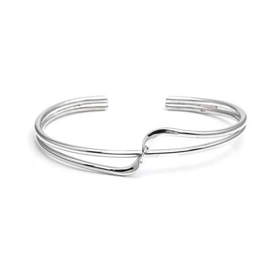 Sterling Silver Double Row Twist Band Wave Crossover Cuff Bangle