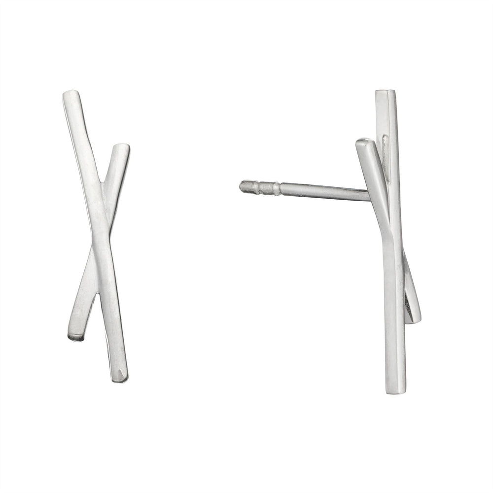Sterling Silver Contemporary X Criss Cross Stud Earrings Simple Studs