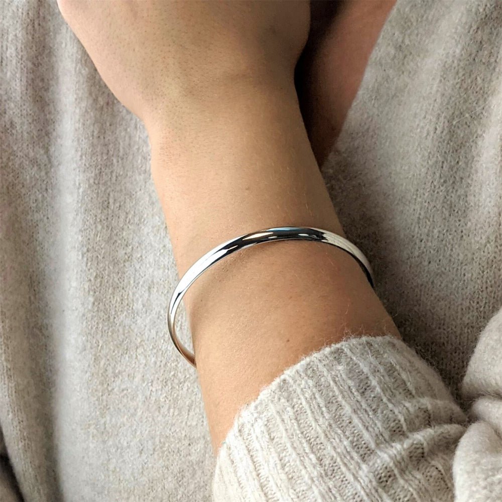 Sterling Silver Classic Plain Round Bangle - Thin Stackable