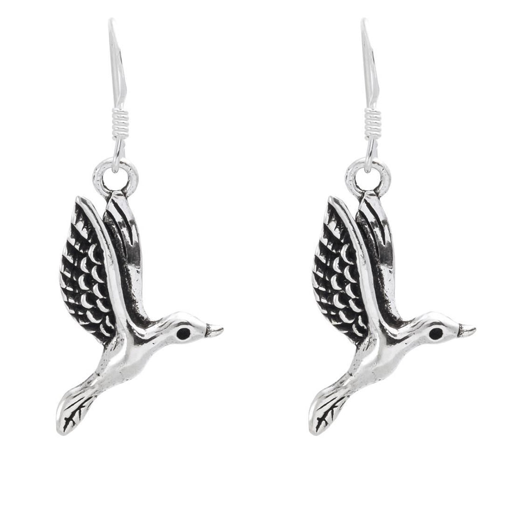 Sterling Silver Detailed Flying Hummingbird Bird Dangle Earrings
