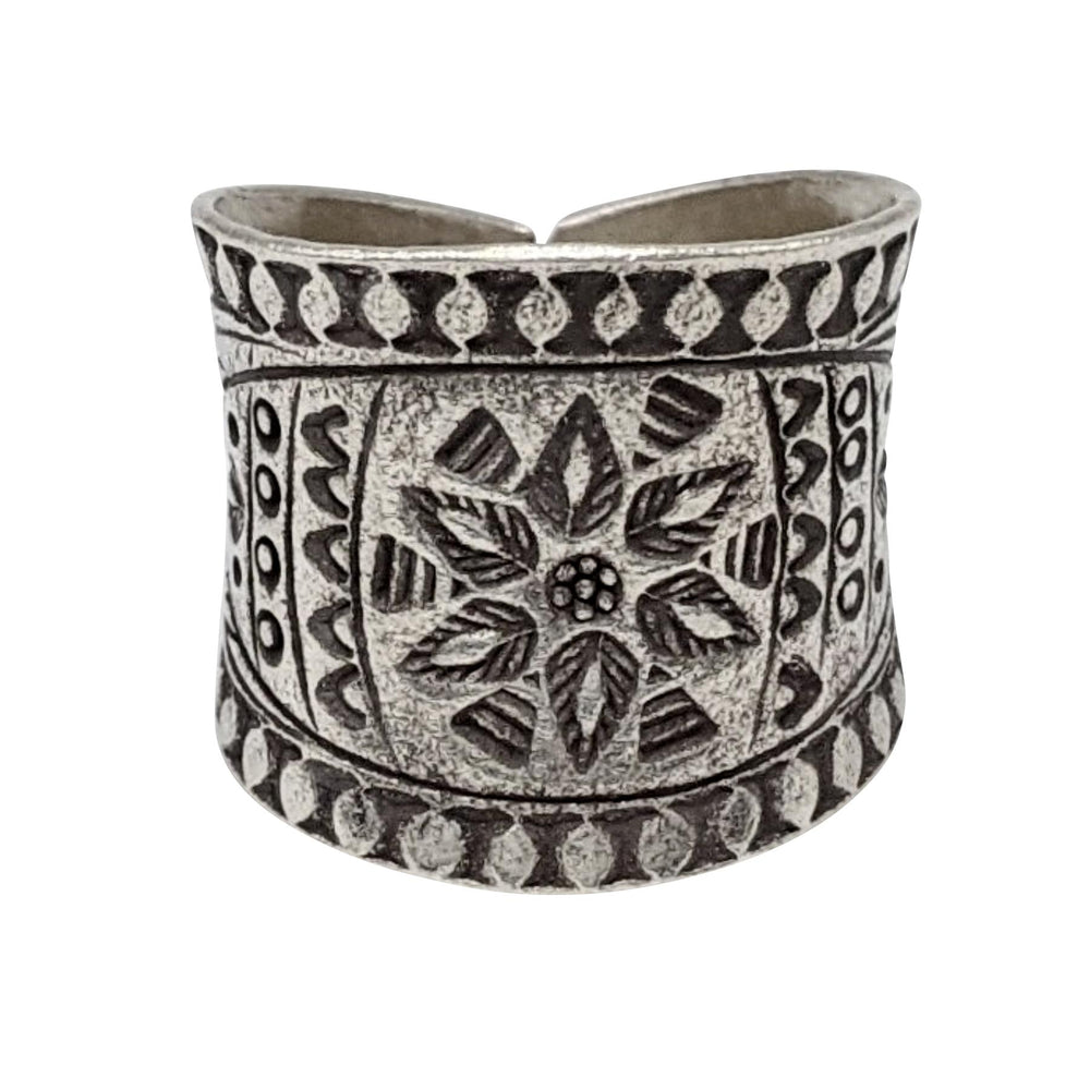 
                  
                    Hill Tribe Silver Wide Band Flower Motif Tribal Adjustable Ring
                  
                