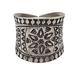 
                  
                    Hill Tribe Silver Wide Band Flower Motif Tribal Adjustable Ring
                  
                