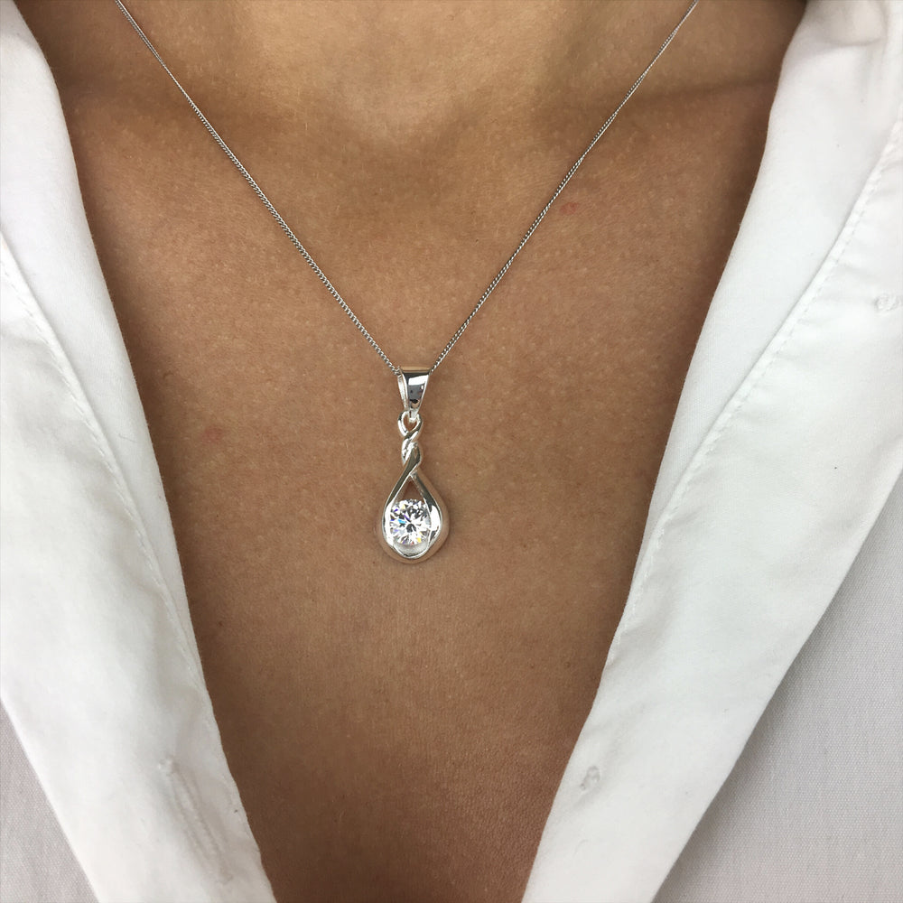 
                  
                    Sterling Silver Cubic Zirconia Infinity Knot Teardrop Pendant Necklace
                  
                