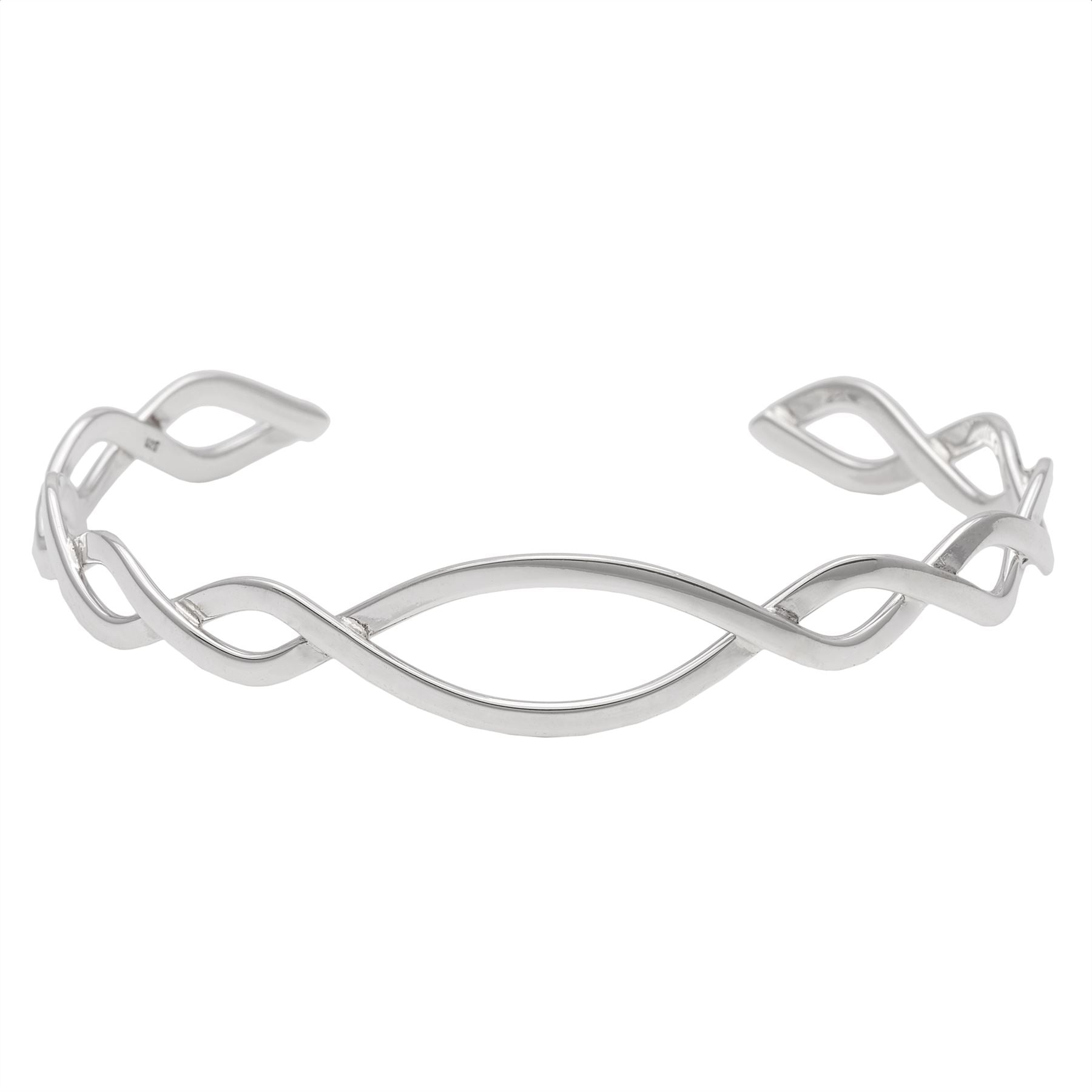 Sterling Entwined Braided Adjustable Cuff Bangle Wavy Twist Design