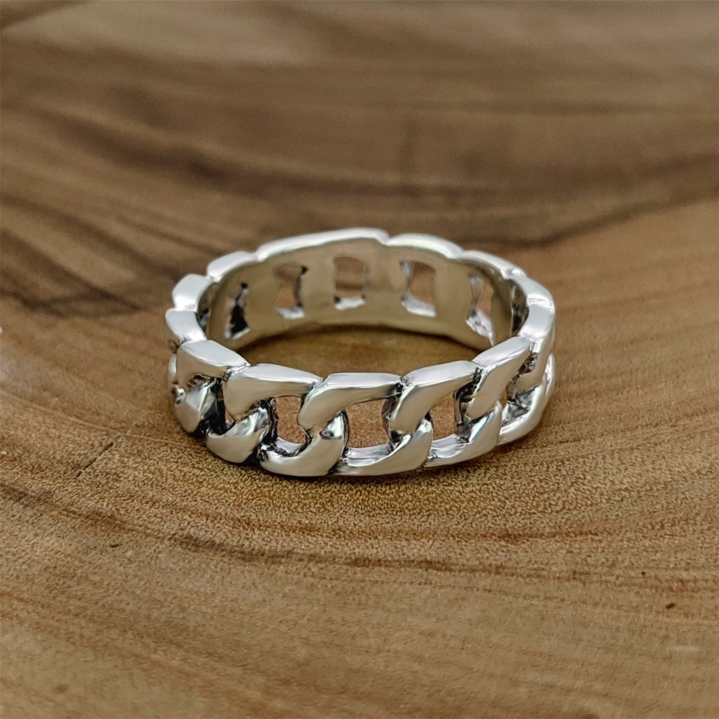 
                  
                    Sterling Silver Classic Cuban Chain Link Ring Stackable Wedding Band
                  
                