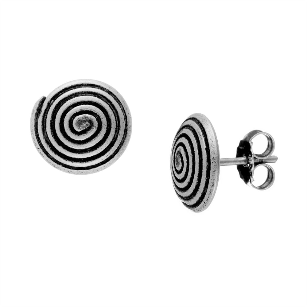 Karen Hill Tribe Silver Spiral Stud Earrings Round Tribal Studs