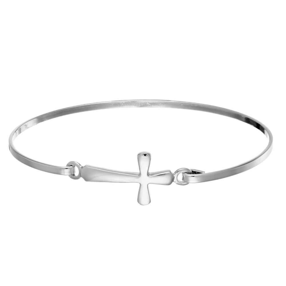 Sterling Silver Thin Elegant Medieval Cross Bangle With Hook Clasp