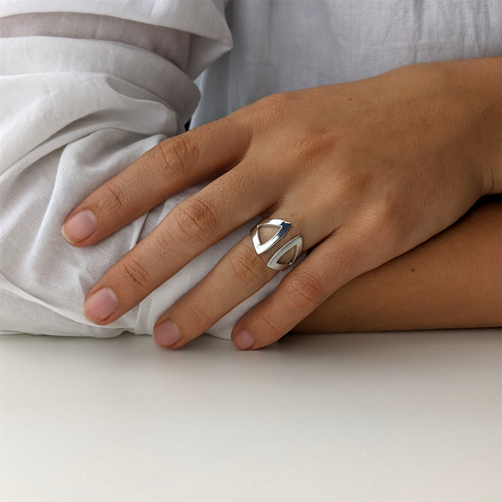 Satin Sterling Silver Geometric Triangle Open Ring - Silverly
