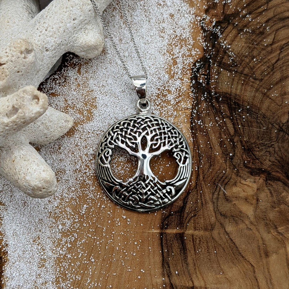 
                  
                    Sterling Silver Round Celtic Pendant Detailed Tree of Life Necklace
                  
                