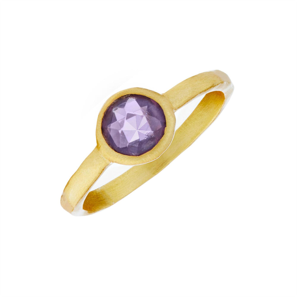 Brushed Gold Plated Sterling Silver Round Amethyst Ring