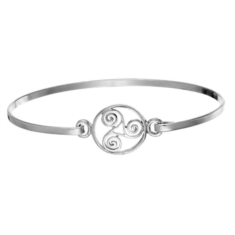 Sterling Silver Celtic Triskele Bangle Bracelet With Hook Clasp