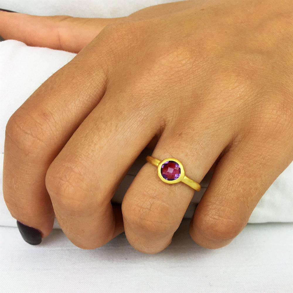 
                  
                    Brushed Gold Plated Sterling Silver Round Amethyst Stacking Ring
                  
                