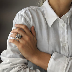 
                  
                    Sterling Silver Extra Chunky Dotted Greek Cross Ring Thick Band
                  
                