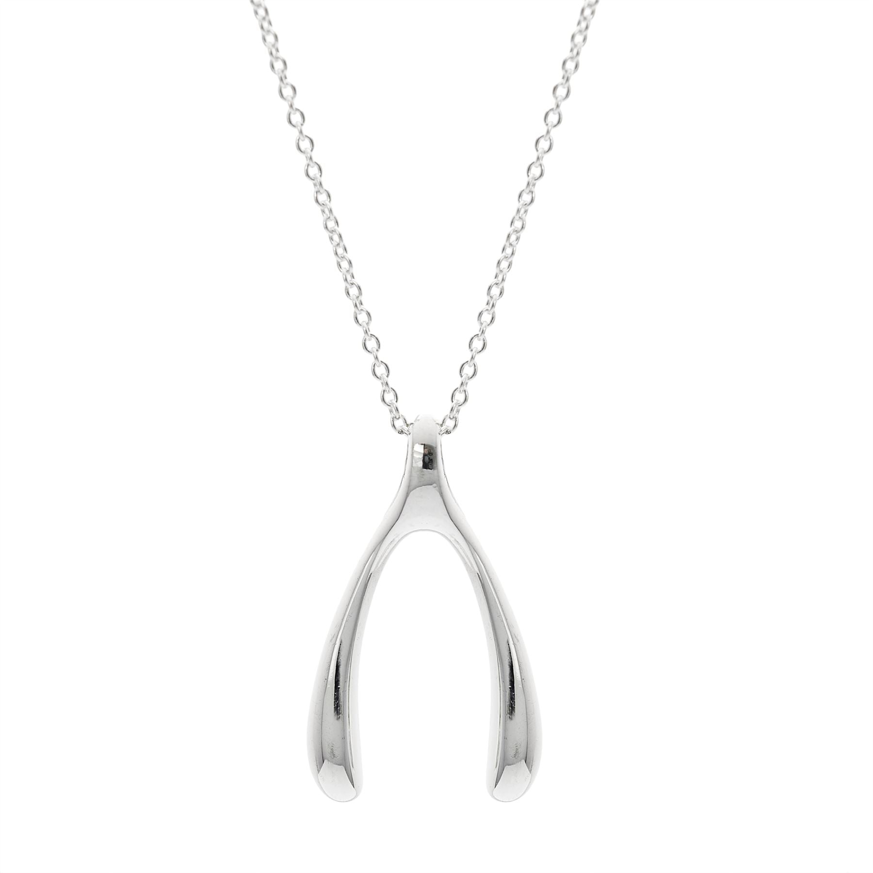 Sterling Cute Wishbone Charm Pendant Necklace Curb Chain