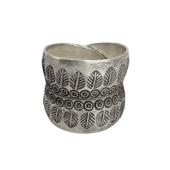 Hill Tribe Silver Engraved Leaf Tree Forest Adjustable Wrap Ring
