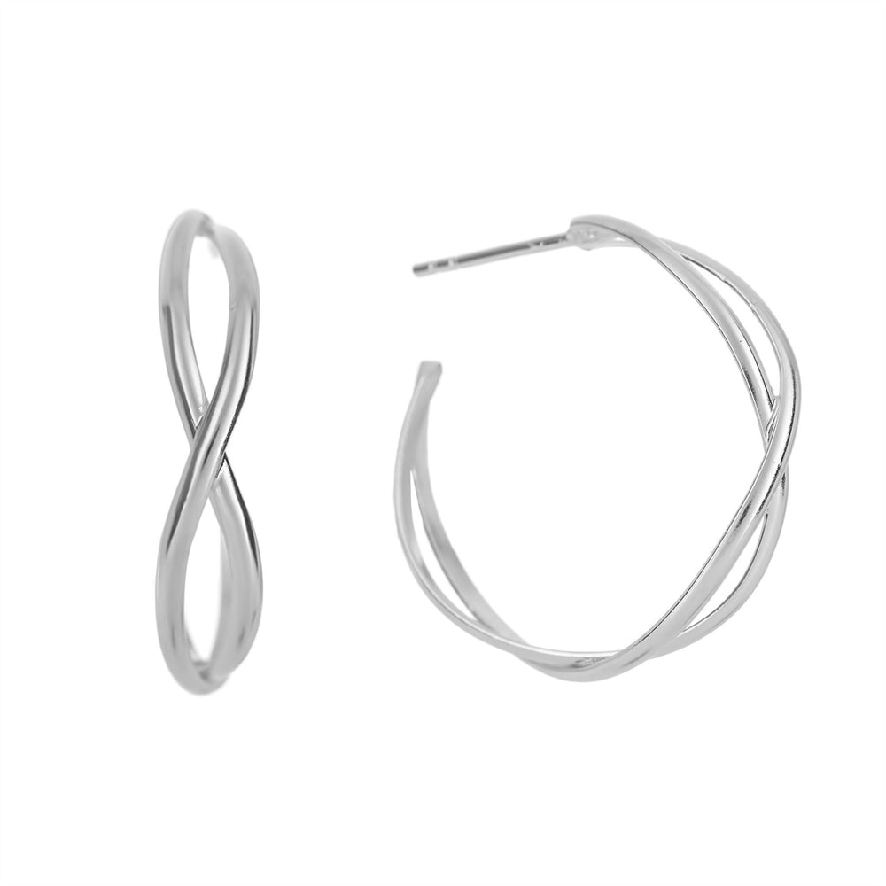 Sterling Silver 25 mm Overlapping Hoop Earrings Minimalist Stud Hoops