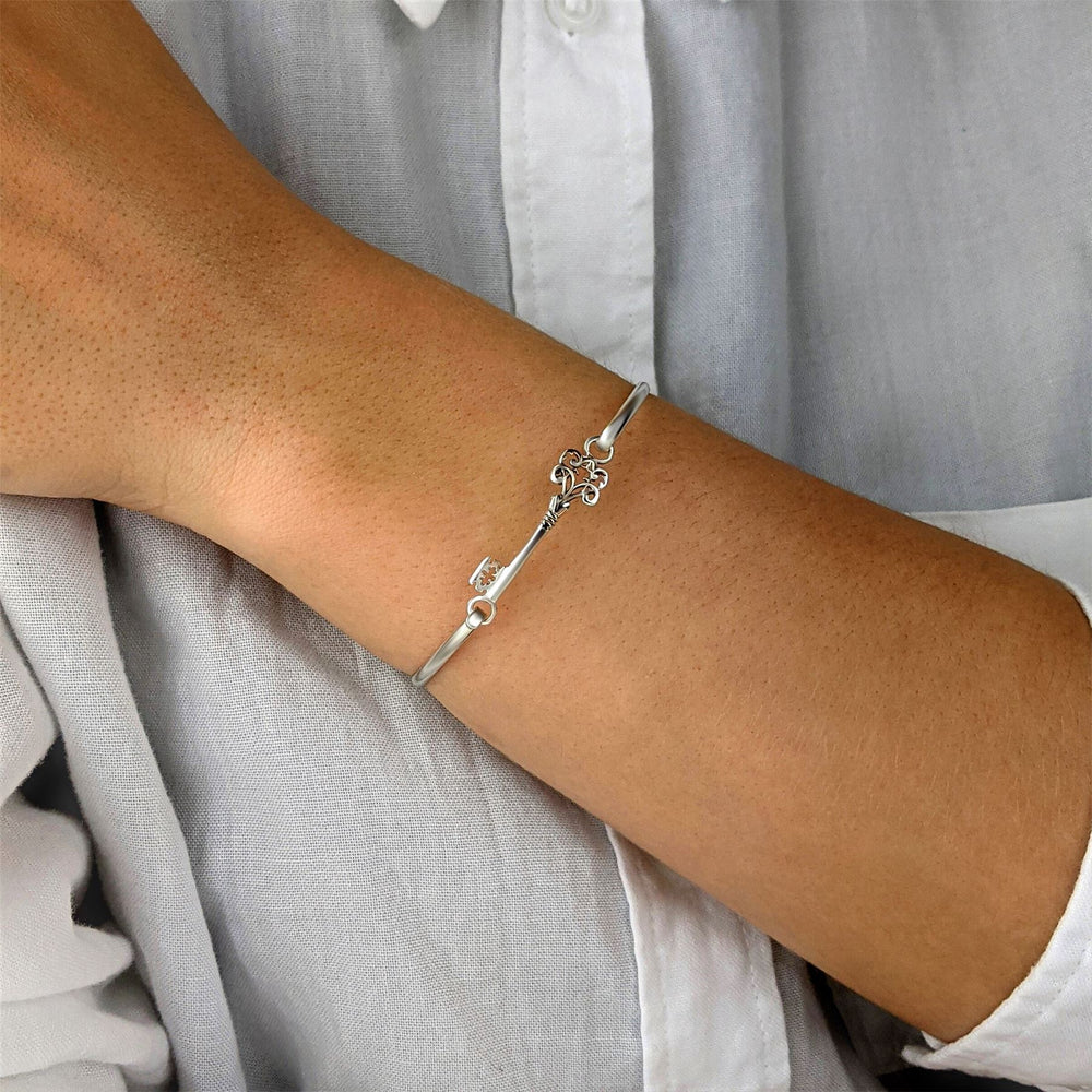 
                  
                    Sterling Silver Thin Elegant Filigree Key Bangle With Hook Clasp
                  
                