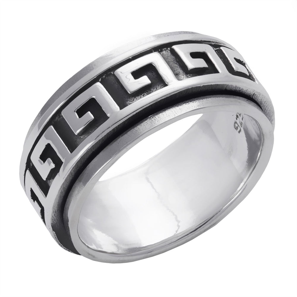 Sterling Silver Chunky Wide Greek Key Spinner Ring - Fidget Band | Silverly