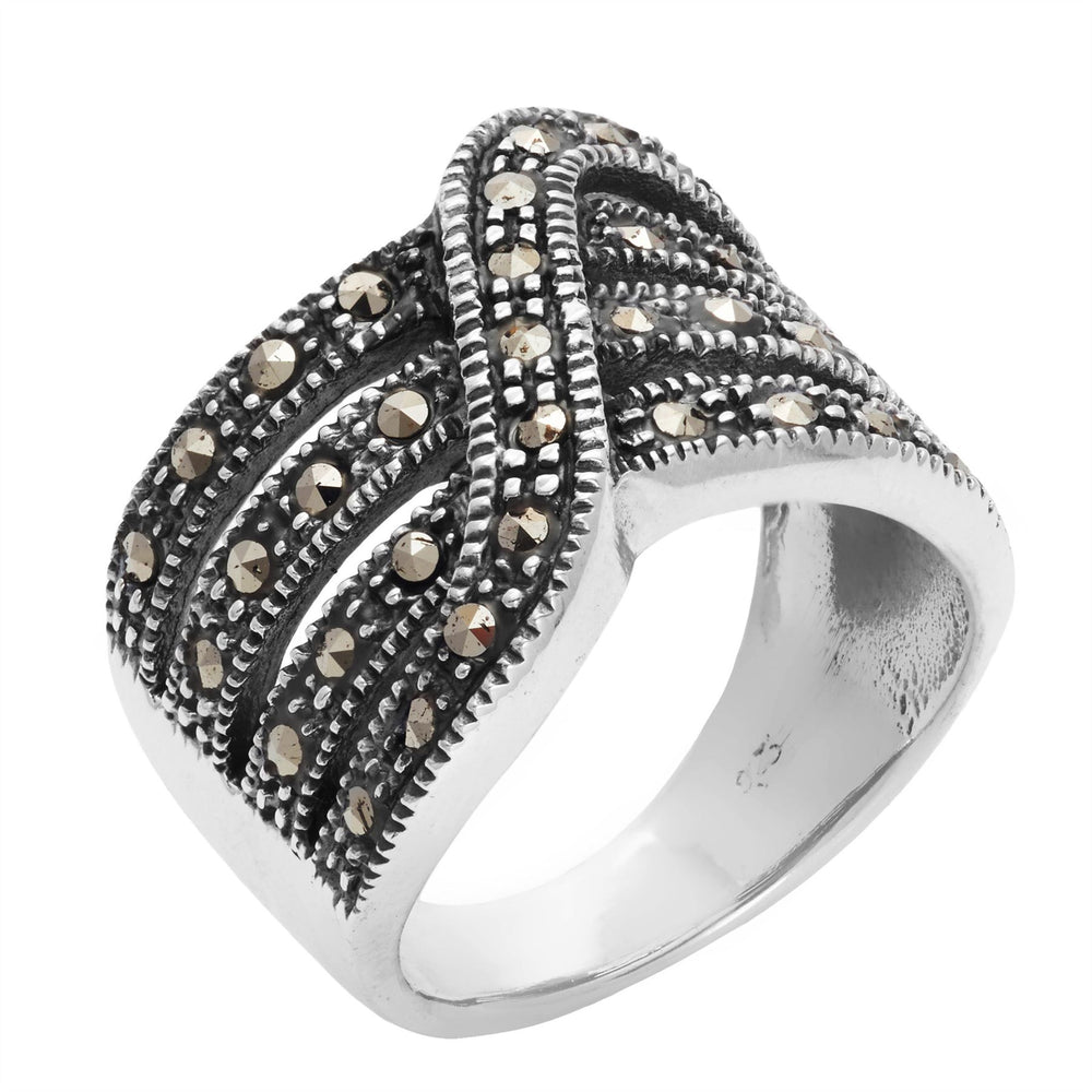 
                  
                    Sterling Silver Marcasite 20s Style Wide Crossover Multi-Layer Ring
                  
                