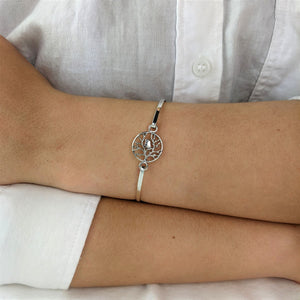 
                  
                    Sterling Silver Thin Round Open Bird in Tree Bangle With Hook Clasp
                  
                