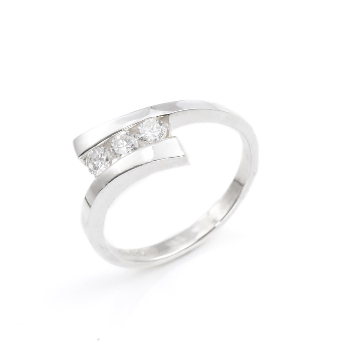 Sterling Channel Set Triple CZ Cubic Zirconia Bypass Ring