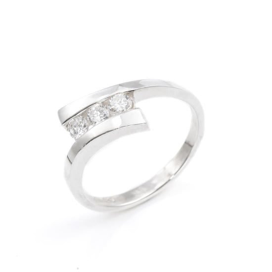 Sterling Silver Channel Set Triple CZ Cubic Zirconia Bypass Ring