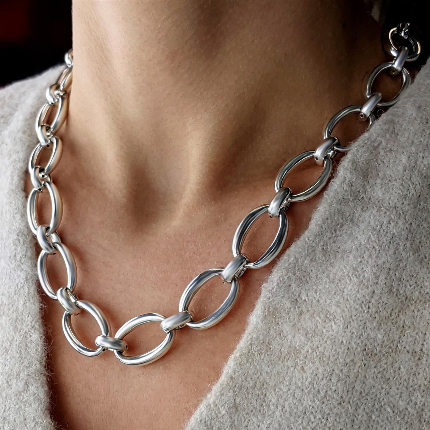 Time and Tru Women's Silver Tone Chunky Curb Chain Necklace 17