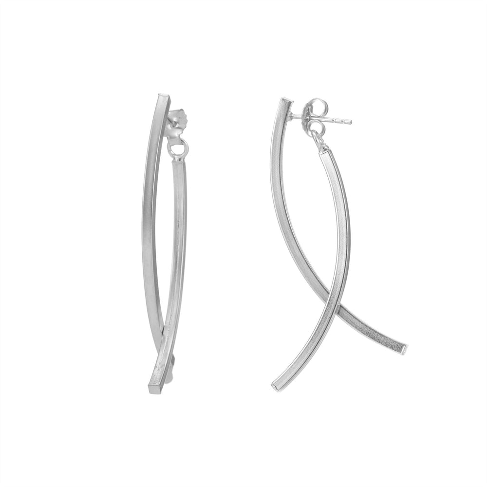 
                  
                    Sterling Silver Long Drop Curved Bar Earrings Ear Jacket Design
                  
                