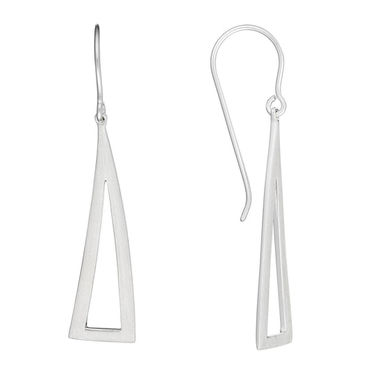 Sterling Silver Brushed & Polished Triangle Geometric Drop Earrings